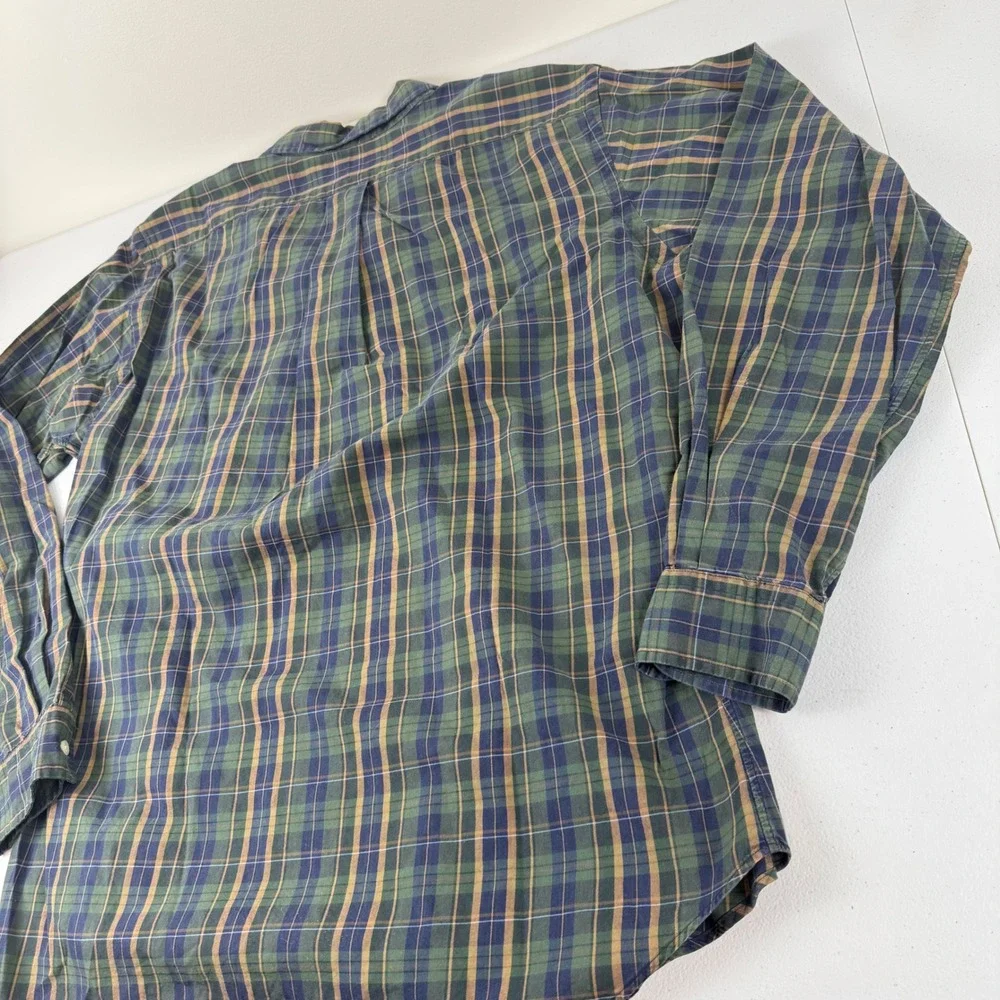 Polo Ralph Lauren Mens Classic Fit Plaid Button Down Shirt Green Navy Blue M